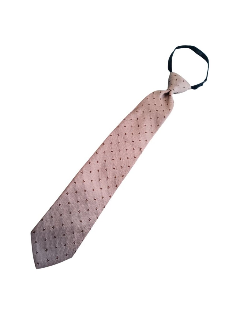 Vintage Necktie Beige Adjustable Zipper Tie Brown Polka Dot Pattern Adjustable